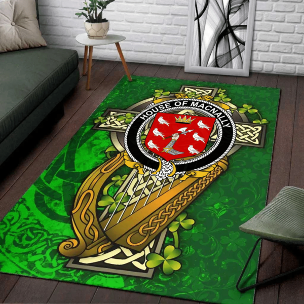 Ireland Area Rug - House of MACNALLY Family Crest Area Rug - Ireland Coat Of Arms with Shamrock - Image 2