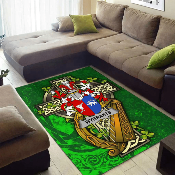 Ireland Area Rug - Wybrants Family Crest Area Rug - Ireland Coat Of Arms with Shamrock