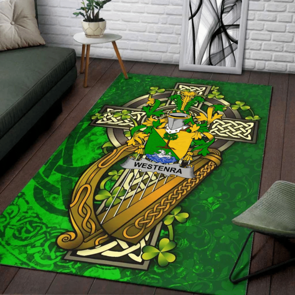 Ireland Area Rug - Westenra Family Crest Area Rug - Ireland Coat Of Arms with Shamrock - Image 2