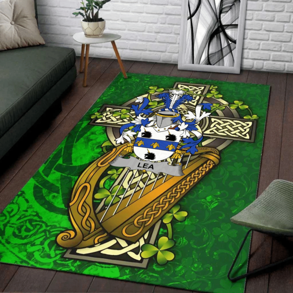 Ireland Area Rug - Lea or McLea Family Crest Area Rug - Ireland Coat Of Arms with Shamrock - Image 2