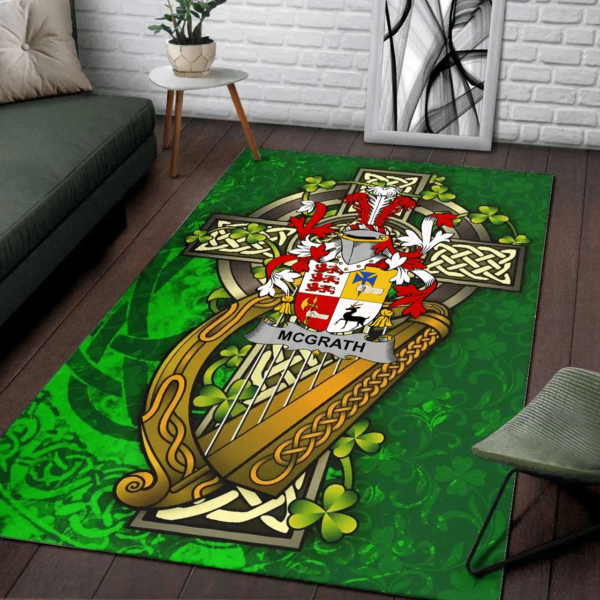 Ireland Area Rug - McGrath or McGraw Family Crest Area Rug - Ireland Coat Of Arms with Shamrock - Image 2