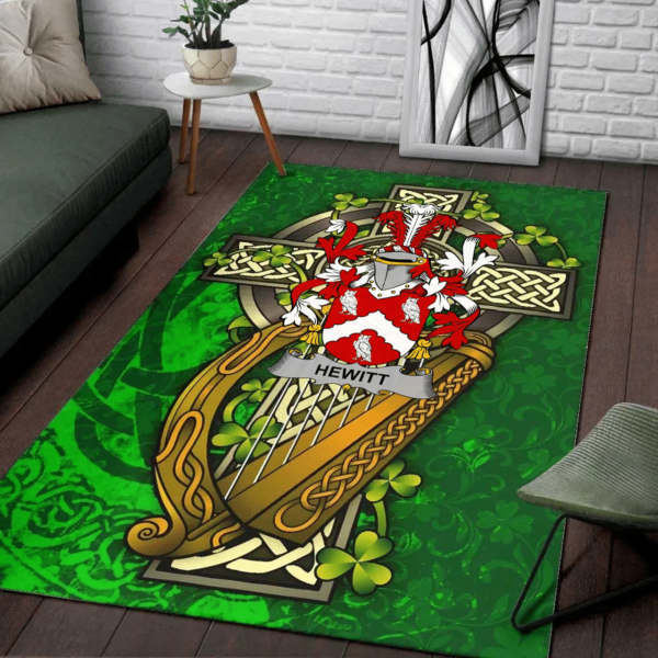 Ireland Area Rug - Hewitt Family Crest Area Rug - Ireland Coat Of Arms with Shamrock - Image 2