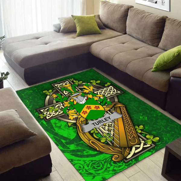 Ireland Area Rug - Turley Family Crest Area Rug - Ireland Coat Of Arms with Shamrock