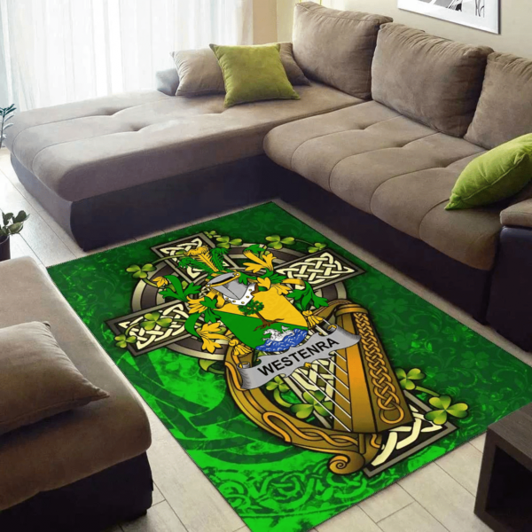 Ireland Area Rug - Westenra Family Crest Area Rug - Ireland Coat Of Arms with Shamrock