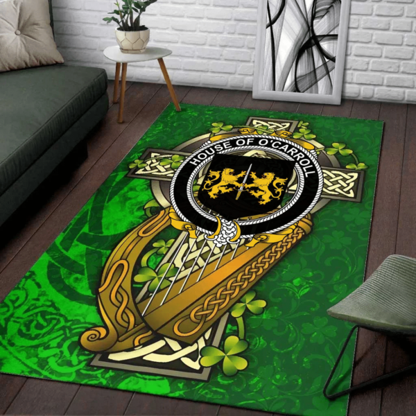 Ireland Area Rug - House of O'CARROLL Family Crest Area Rug - Ireland Coat Of Arms with Shamrock - Image 2