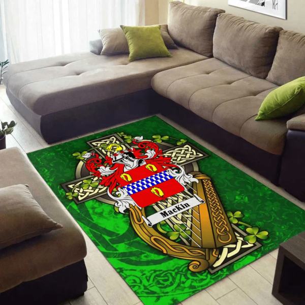 Ireland Area Rug - Mackin Family Crest Area Rug - Ireland Coat Of Arms with Shamrock