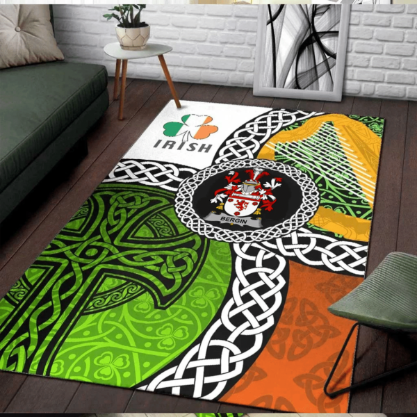 Ireland Area Rug - Bergin or O'Bergin Family Crest Area Rug - Ireland With Circle Celtics Knot