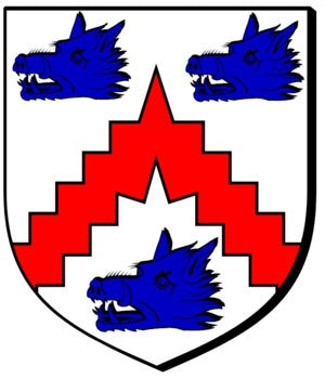 ABERCROMBIE of Glassauch Argent a chevron indented Gules between three boars' heads erased Azure.